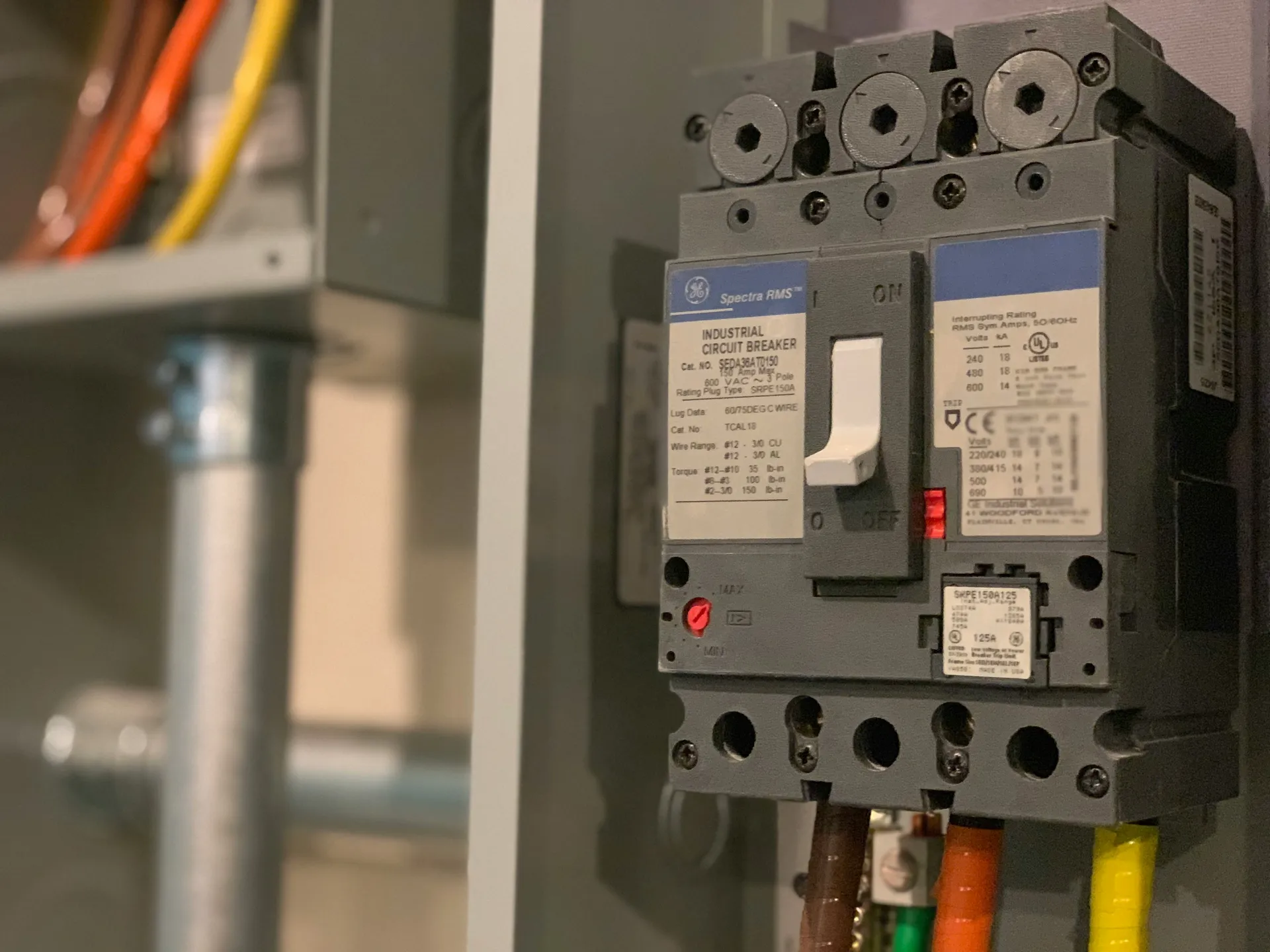 Close-up of a home electrical panel with a clearly labeled furnace breaker that needs to be checked when heat isn't working.